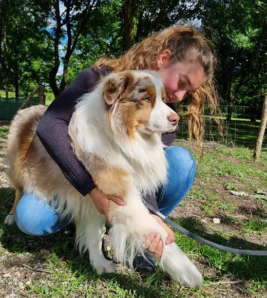 Mise en situation d'une étudiante avec un chien
